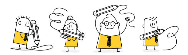 разные люди с гигантскими карандашами. - humanities stock illustrations
