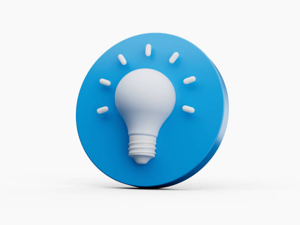 istock 3d Shiny White Light Bulb Symbol With Rounded Blue Icon Creative Concept Idea 3d Illustration 1569089129
