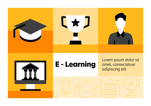 E-Learning line icon set and banner design.