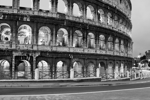 The Tiber in Rome, Italy. Black and white italian cityscape, panoramic view