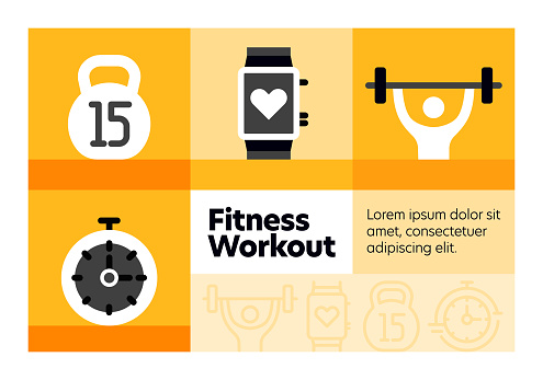 Fitness Workout line icon set and banner design.