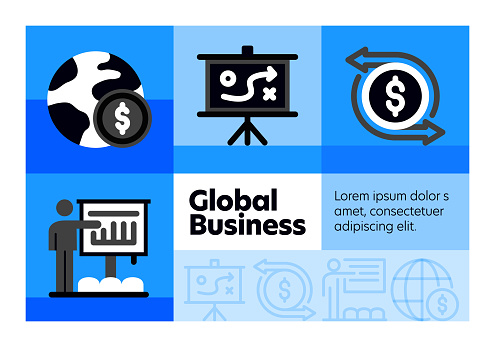 Global Business line icon set and banner design.
