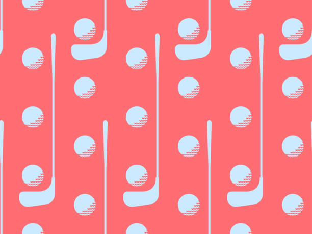 Seamless pattern with golf clubs and balls. Golf ball on a red background in vintage style, two colors red and white. Design for typography, banners and posters, promotional items. Vector illustration