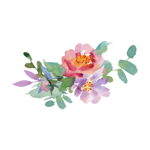 istock Watercolor flowers on an isolated background. Handmade work. Colorful illustration. Wedding. Anemones, peonies, roses, eucalyptus. 1569165665
