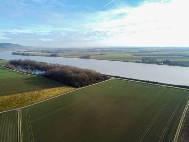 istock Danube with agricultural fields in winter 1569175441