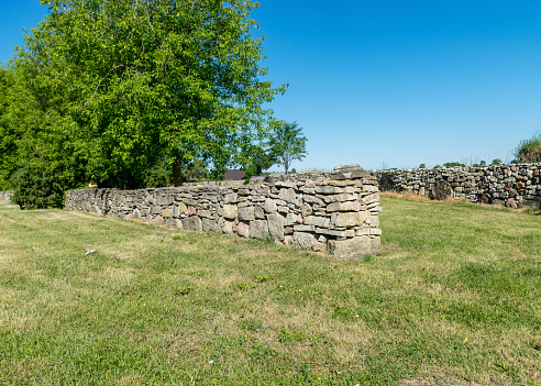 landscape with a low stone fence on the island of Saaremaa, Estonia