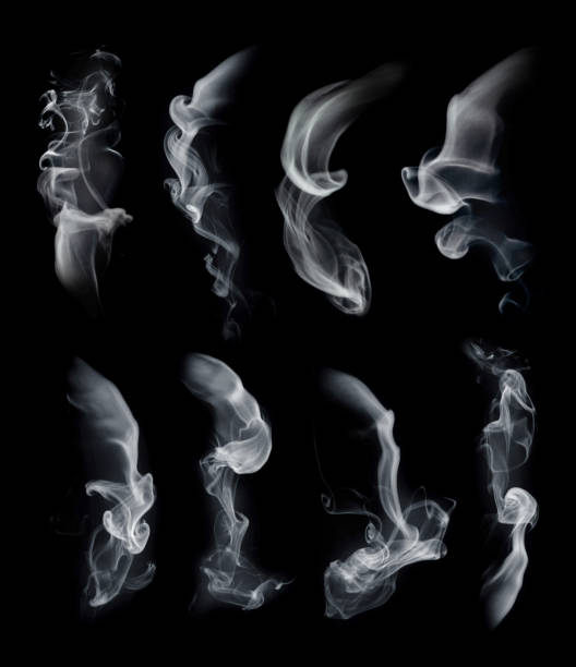 istock Smoke set isolated on black background. White cloudiness, mist or smog background. Smoke collection for your design. 1569184664