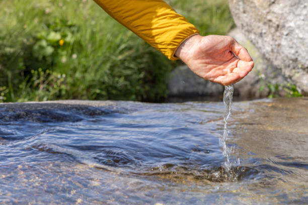 istock Hand cupped to collect fresh water from stream 1569184742