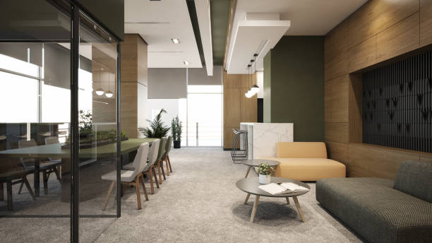 istock Interior design. Computer Generated Image Of Office. Lounge Relaxation Room. Architectural Visualization. 3D Render.  Stock Photo 1569194021