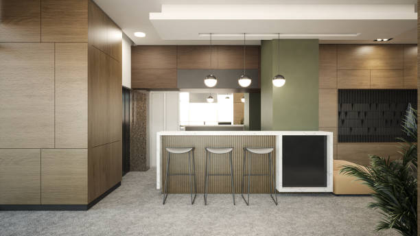 istock Interior design. Computer Generated Image Of Office. Lounge Relaxation Dining Room. Architectural Visualization. 3D Render.  Stock Photo 1569194029