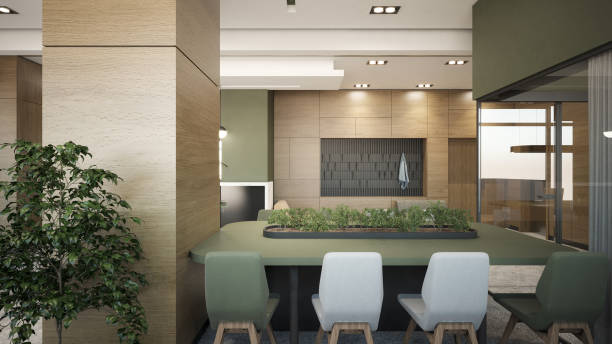 istock Interior design. Computer Generated Image Of Office. Lounge Relaxation Dining Room. Visualization. 3D Render.  Stock Photo 1569194568