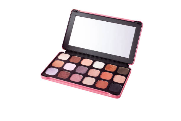 istock Eyeshadow palette for make-up isolated on white background. Classic Eyeshadow palette with facial mirror. Multicolor eyeshadows. 1569229006