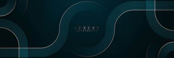 istock Abstract luxury glowing circle lines on dark background. Geometric stripe line art design. Elegant shiny gold lines elements. Modern horizontal banner template. Vector illustration 1569229703