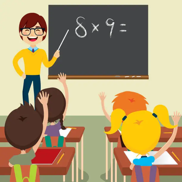 Vector illustration of Teacher Asking Classroom