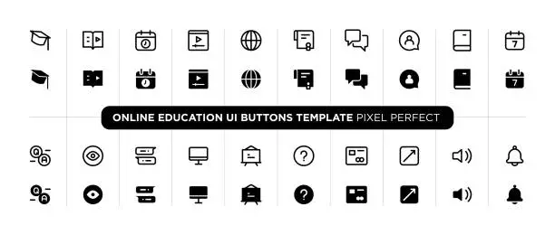 Vector illustration of Online education user interface buttons template