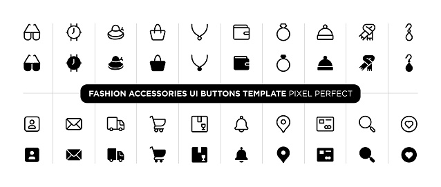 Fashion accessories UI buttons template for mobile app and web design