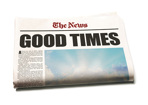 GOOD TIMES, announces a newspaper in bold font. Text is lorem ipsum and photo and design are by the photographer, so this image is free of third-party copyright and may be used for any purpose.