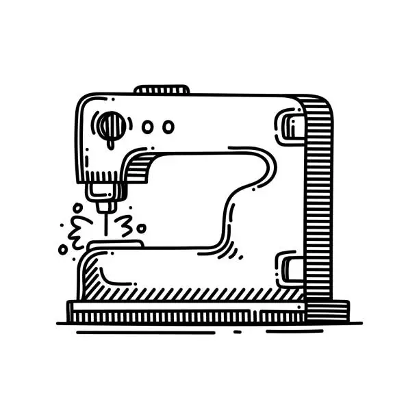 Vector illustration of Sewing Machine Line icon, Sketch Design, Pixel perfect, Editable stroke. Logo, Sign, Symbol.
