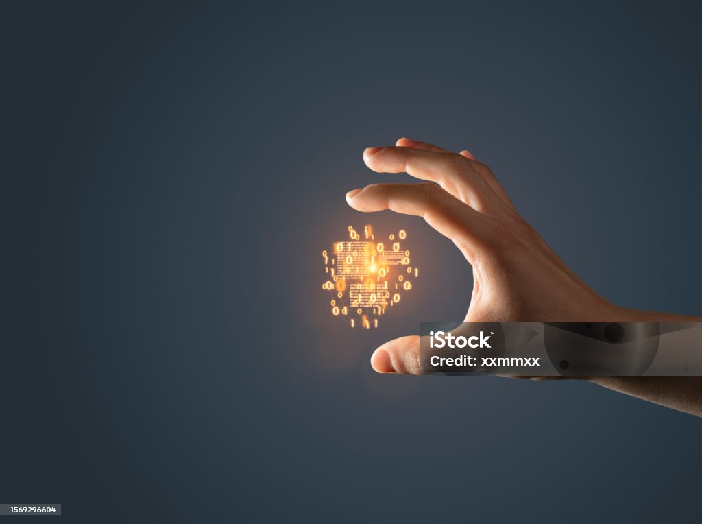 Artificial Intelligence Binary Code Symbol In Hand Stock Photo ...