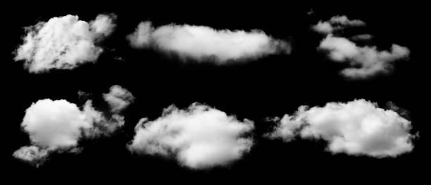 istock Set of  white clouds on black background 1569299290