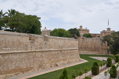 Rabat, Malta - June 10, 2023: Perimeter wall of the historic fortified city of Rabat in Malta