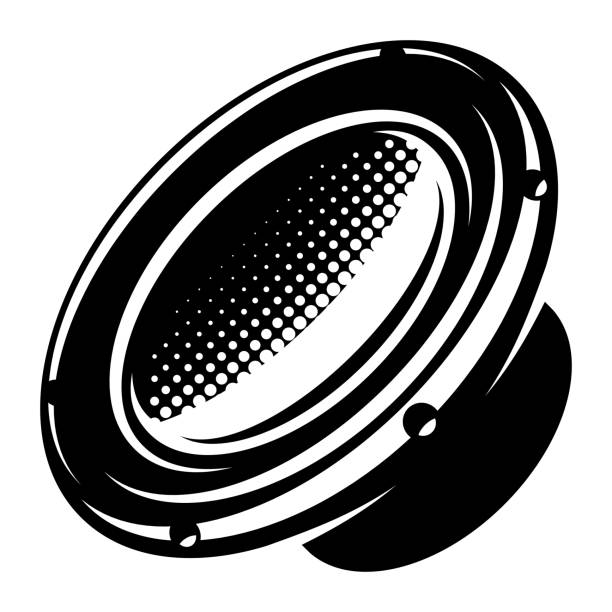 Vector illustration with speaker. Monochrome logo template - ilustração de arte vetorial