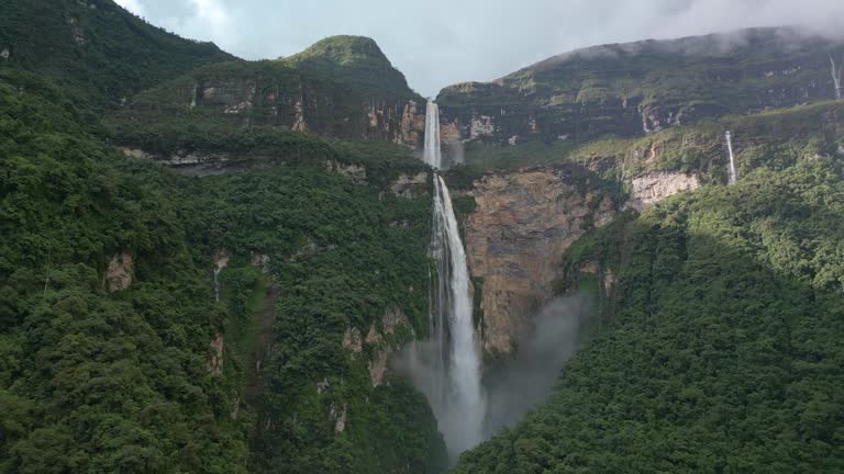 Gocta Falls waterfall in Peru aerial drone view