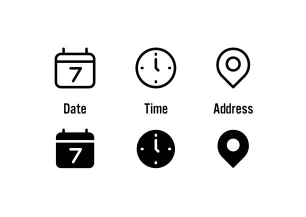 Date time address icons vector art illustration