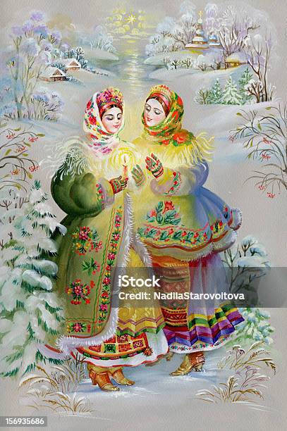 Young Girls In Traditional Costume Stock Illustration - Download Image Now - Candle, No People, Photography