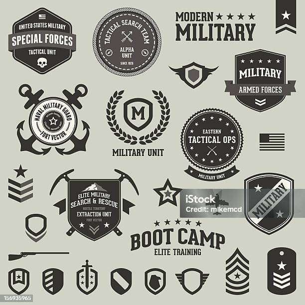 Ilustración de Military Señales Y Símbolos y más Vectores Libres de Derechos de Ejército - Ejército, Insignia - Accesorio personal, Campamento de Instrucción Militar