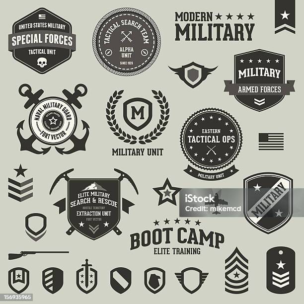 Wojskowej Odznaki I Symbole - Stockowe grafiki wektorowe i więcej obrazów Wojsko - Wojsko, Przypinka, Szkolenie wojskowe