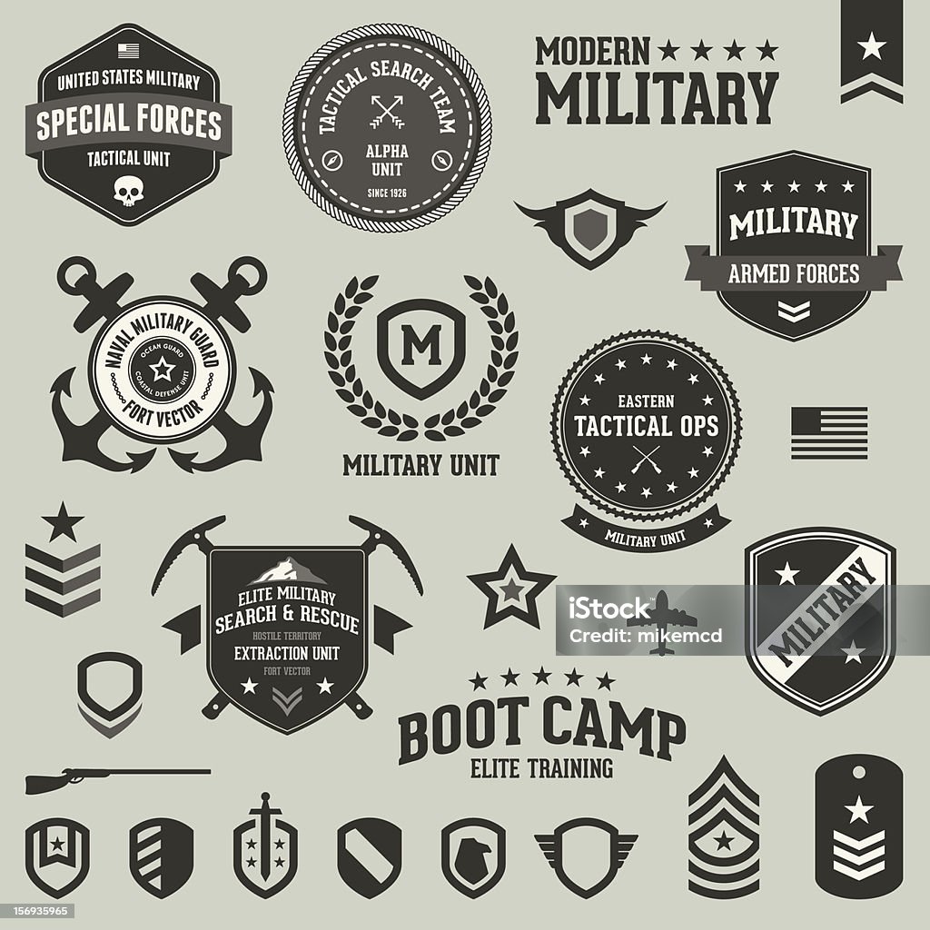 Emblemas militares e símbolos - Vetor de Tropas royalty-free