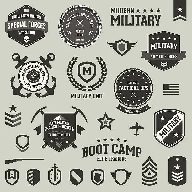 Vector illustration of Military badges and symbols