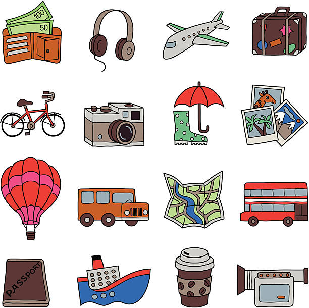 Trevel icon. Collection of travel icons. rubber boots photography pictures stock illustrations