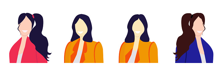 Female faces in angles. Flat illustration. Vector