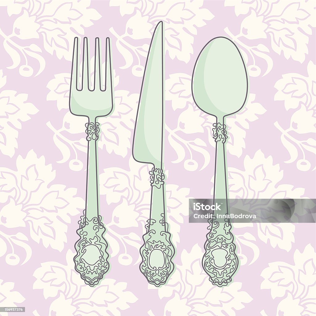 Cutlery Image of fork, spoon and knife with ornaments. Fork stock vector