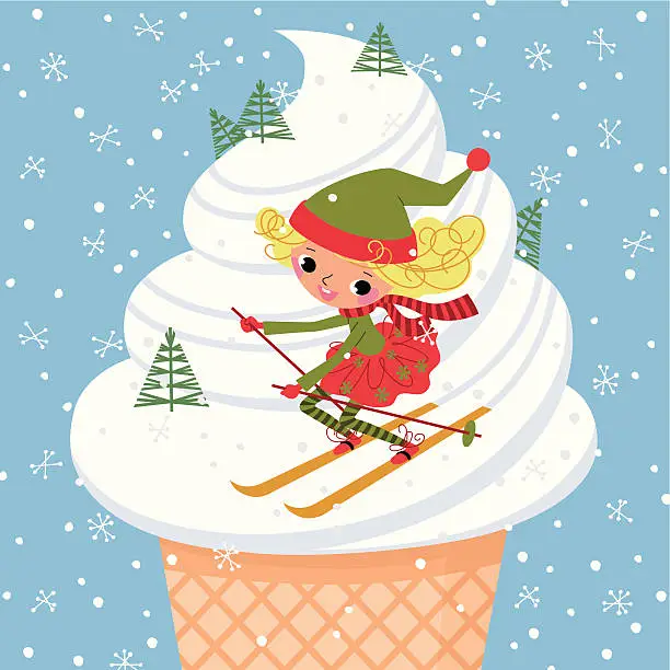 Vector illustration of Elf and Skis