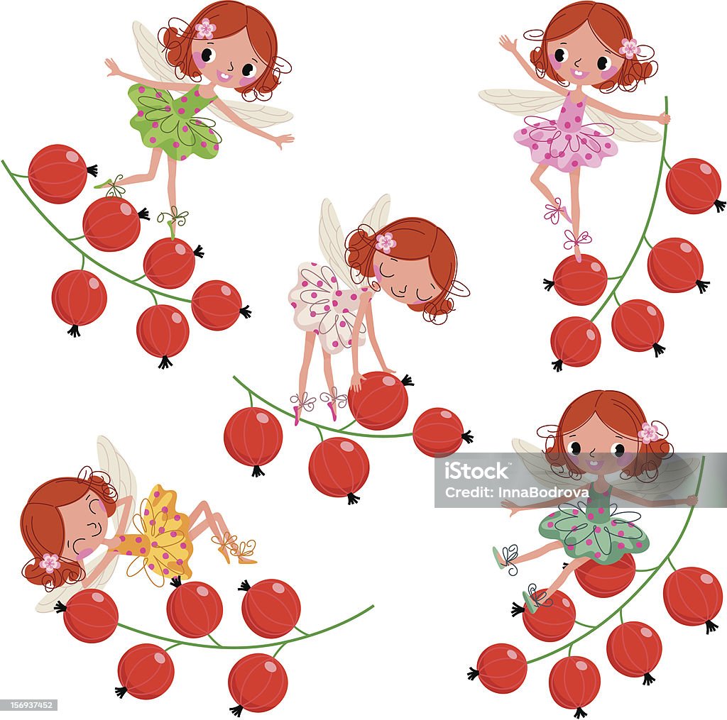 Funny summer fairies. Fairies and Bunches of Red currant. Fairy Costume stock vector