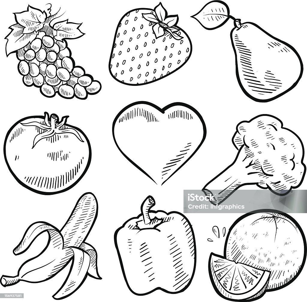 Frutta e verdure disegni set - arte vettoriale royalty-free di Alimentazione sana