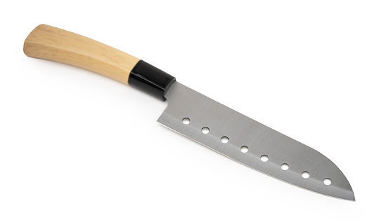 kitchen knife with a wooden handle on white isolated background