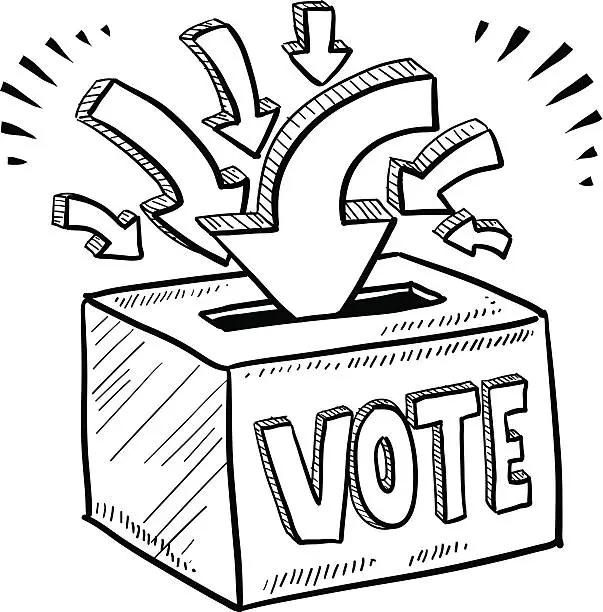 Vector illustration of Ballot box voting sketch