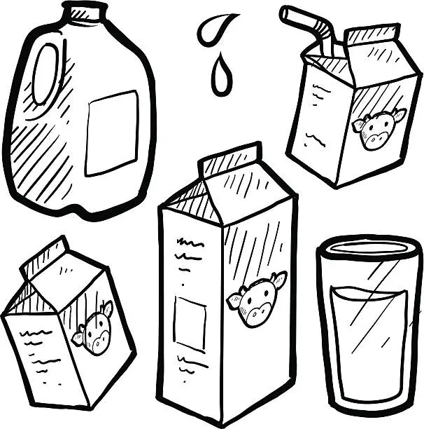 Vector illustration of Milk and juice cartons sketch