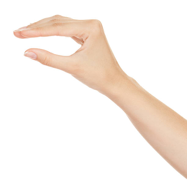 istock woman hand measuring invisible items. Isolated on white 156938473