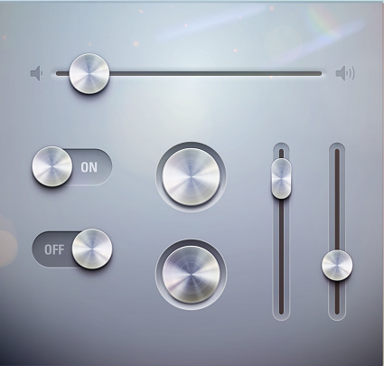 Vector illustration set of the detailed UI elements for media player –  buttons and slider in metallic style. Good for your websites, blogs or applications.