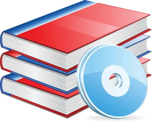 Vector illustration of Pile of books and DVD