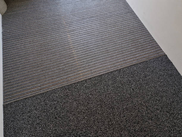 istock mat with felt filling and cassette brushes, gray aluminium. profiles embedded below the pavement level. replaceable felt brushes clean the shoes and soak up the water. the risk of slipping is reduced 1569408189