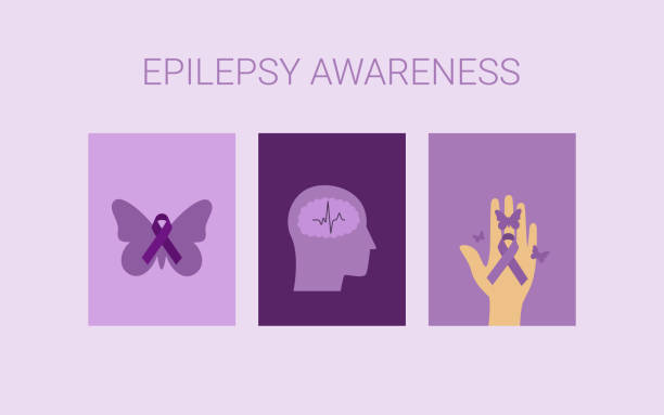 ilustrações, clipart, desenhos animados e ícones de epilepsia. design de cartazes simples e planos. mês de conscientização da epilepsia novembro. vetor - stroke epilepsy heart attack patient