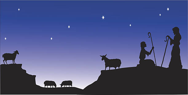 Shepherds Watch Vector image of shepherds watching their flock, part of the nativity. shepherd stock illustrations