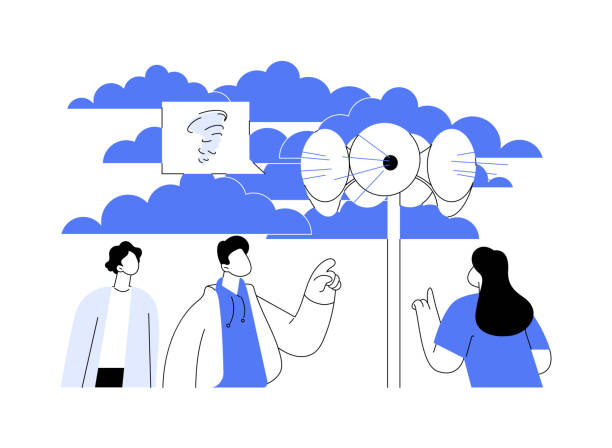 Tornado warning siren abstract concept vector illustration. Tornado warning siren abstract concept vector illustration. Group of people hearing tornado alarm system, announcement about natural catastrophe, environmental problem industry abstract metaphor. tornado siren stock illustrations