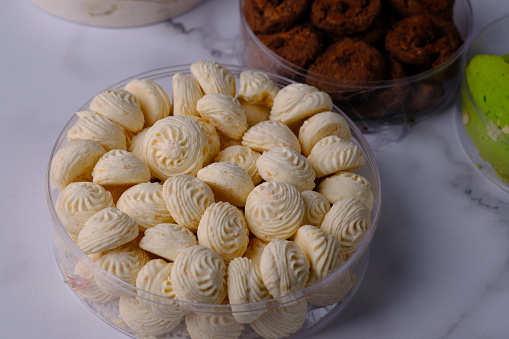 Kue Sagu Keju, is one of the pastries that are usually served during Eid and Christmas holidays. made of sago, cheese, eggs, sugar. Idul Fitri and Natal in Indonesia. Indonesian food.